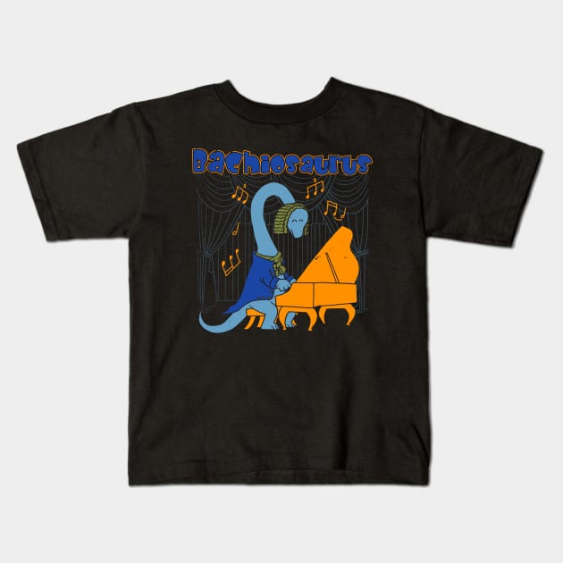 Cute Dinosaur  Musician Composer Bach Brachiosaurus Playing Piano Classical Music Kids T-Shirt by BoggsNicolas